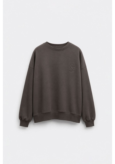 Suud Collection Kahverengi Logolu Oversize Sweatshirt Kahve