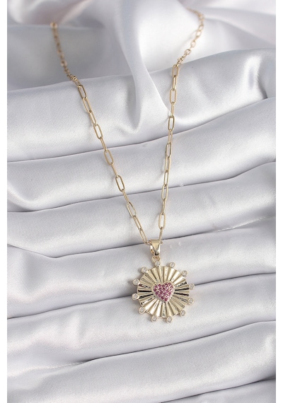 Utterly Good Kadın Kolye 316l Çelik Gold Kalp Madalyon Pembe Zirkon Taşlı Metalik 86634098