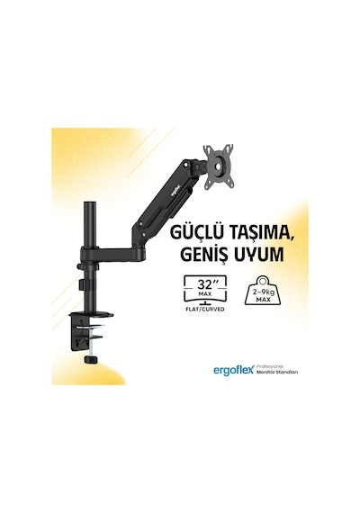 Ergoflex S8 Siyah 17-32inch Amortisörlü 9 Kg Monitör Standı 2026 Versiyon