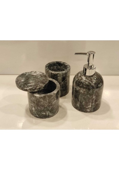 Siyah Mermer 3'lü Banyo Seti Beyaz