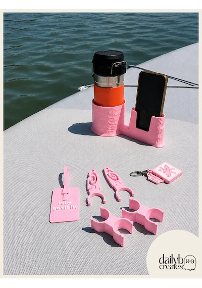 Sup Board Telefon Termos Tutucu Paddle Board Kano Aksesuar Seti Kürek Sabitleme + Organizer + Telefon & İçecek Tutucu + Charm Anahtarlık + Kişiye Özel İsimlik Pembe