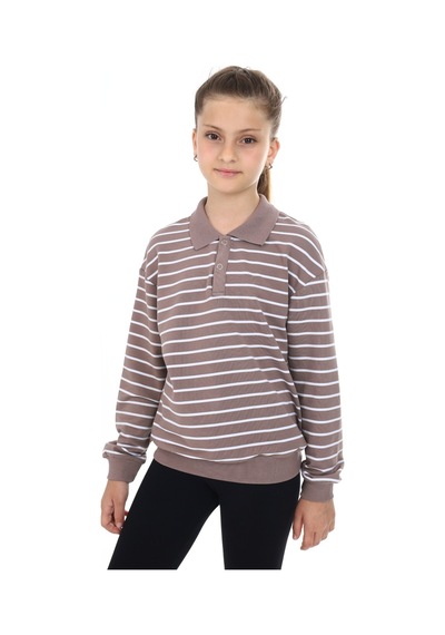 Toontoy Kız Çocuk Çizgili Sweatshirt Koyu Kahverengi