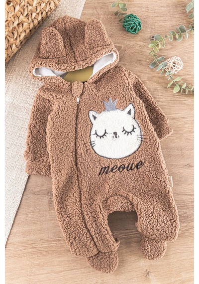 Babymod Kedi Figürlü Peluş Welsoft Kız/erkek Bebek Tulum Kahverengi