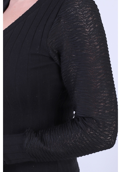 Armonika Kadın Siyah V Yaka Kolları Dantelli Bluz Arm-26k001081