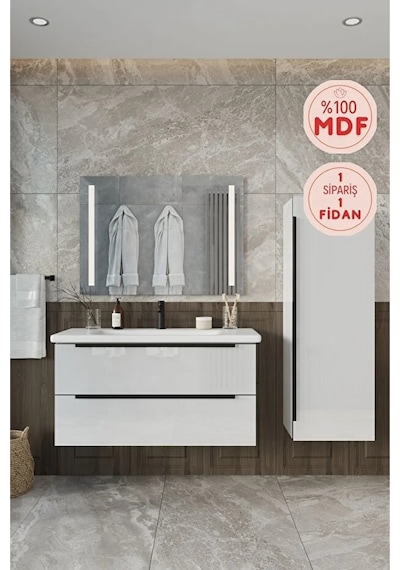 Banyo Kadife Beyaz Parlak Hıgh Gloss %100 Mdf 100 Cm Banyo Dolabı Ledli Aynalı Üst Dolap Boy Dolabı Beyaz Banyo Kadife Beyaz Parlak Hıgh Gloss %100 Mdf 100 Cm Banyo Dolabı Ledli Aynalı Üst Dolap Boy Dolabı Beyaz