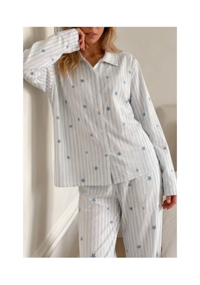 Fit Women Kadın Bürümcük Tam Boy Mavi Pijama Takımı
