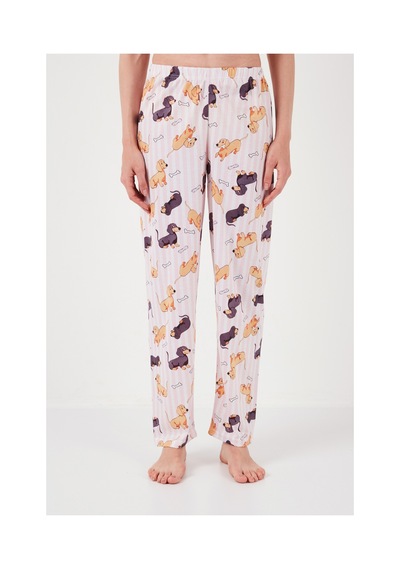 Lela Desenli Kısa Kollu Beli Lastikli Gömlek Yaka Dokuma Regular Fit Bayan Pijama Takımı 6571010 Pembe