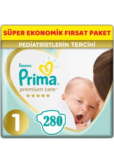 Prima Premium Care Bebek Bezi 1 Numara Yenidoğan 280 Adet Süper Ekonomik