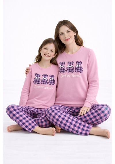 Free Beka Toz Pembe Ayıcık Nakışlı Ve Kurdele Detaylı Termal Anne-kız Pijama Takımı Kombini Free Beka Toz Pembe Ayıcık Nakışlı Ve Kurdele Detaylı Termal Anne-kız Pijama Takımı Kombini