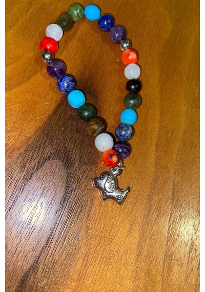 Çin Takvimi Burçları 7 Çakra Doğal Taş Bileklik Hand Made El İşi Feng Shui Ejderha Yılı Koruyucu Hayvan Dog Köpek Objeli Çok Renkli
