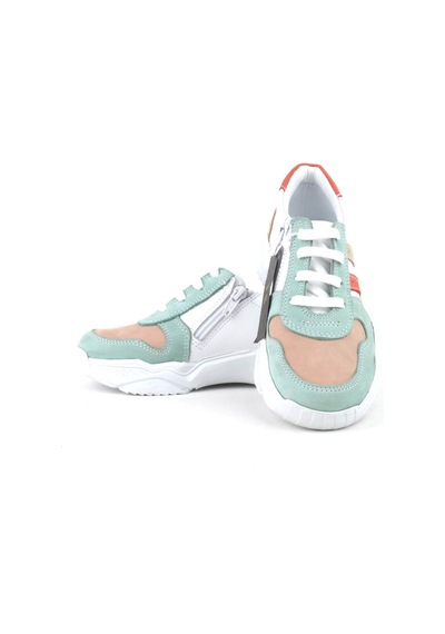Hakiki Deri Yeşil Pembe Kız Çocuk Sneakers Ayakkabı Yeşil