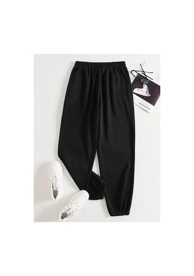 Tarzsokak Unisex Kadın/erkek Özel Renkli Düz Paça Lastik Eşofman Altı Jogger Siyah