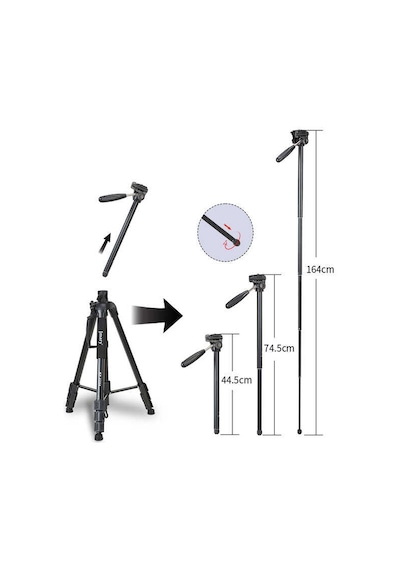 Jmary KP2294 Tripod 164 cm 3 Kademeli Çok Fonksiyonlu Profesyonel - ZORE-262651 Siyah