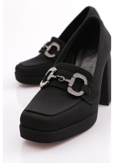 Dgn 0951 Kadin Küt Burun Tokali Platform Topuklu Ayakkabi 0951-2216-R11643 Siyah