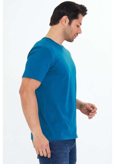 Trendhill Erkek Mavi Pamuklu Bisiklet Yaka Büyük Beden T-shirt Mvi5014b