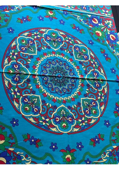Kolay Temizlenebilir Renkli Cıvıl Cıvıl Desenli Masa Örtüsü 170x170 Cm Turkuaz