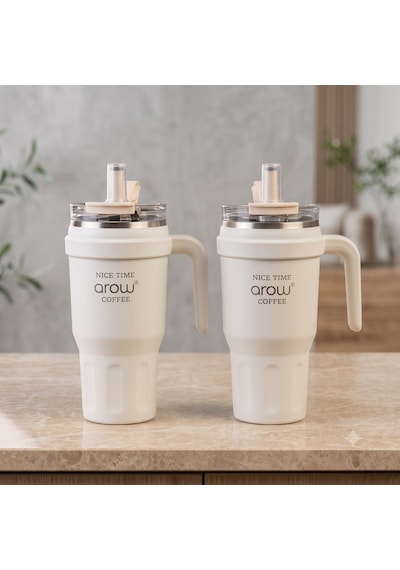 Taşıma Kulplu Pipetli Termos 1000ml Beyaz