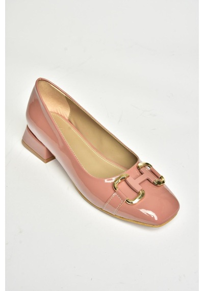 Fox Shoes T590122808 Pudra Rugan Alçak Topuklu Kadın Ayakkabı Pudra