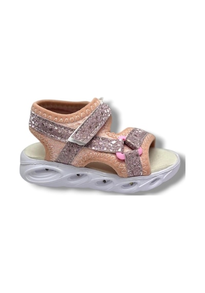 Arzen Bebe 222-26 Simli Işıklı Cırtlı Anatomik Kız Çocuk Sandalet 22-25 Somon