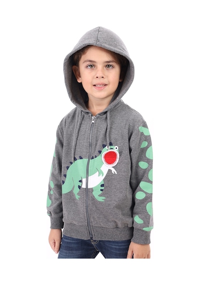 Toontoy Erkek Çocuk Baskılı Hırka Antrasit Melanj