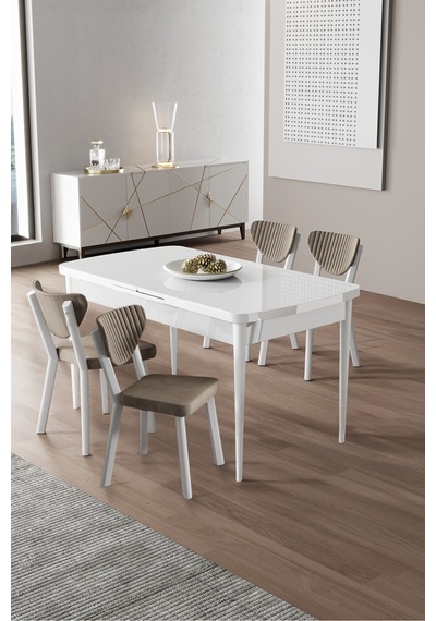 Canisa Exve Serisi 80x132 Açılabilir Beyaz Masa Takımı Ve 4 Cappucino Sandalye Beyaz Masa, Cappucino Sandalye Canisa Exve Serisi 80x132 Açılabilir Beyaz Masa Takımı Ve 4 Cappucino Sandalye Beyaz Masa, Cappucino Sandalye