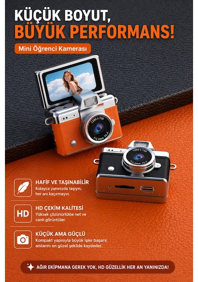 Cepaks Lk-027 Beyaz Retro Mini Dijital Fotoğraf Makinesi Hd Video, Katlanabilir Ekranlı 48 Mp Flaşlı