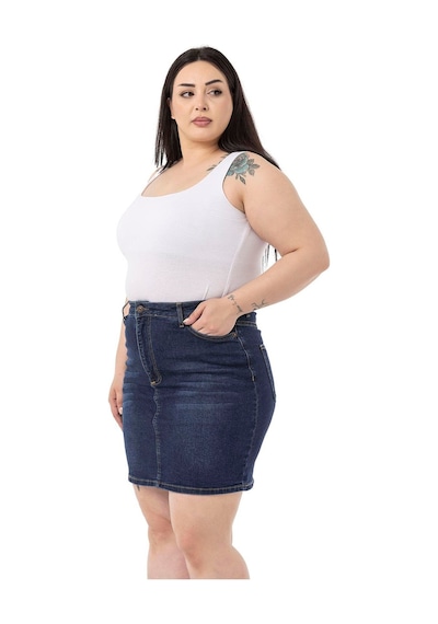 Disentis Büyük Beden Taşlama Detaylı Beş Cepli Lacivert Mini Denim Etek-lacivert Lacivert