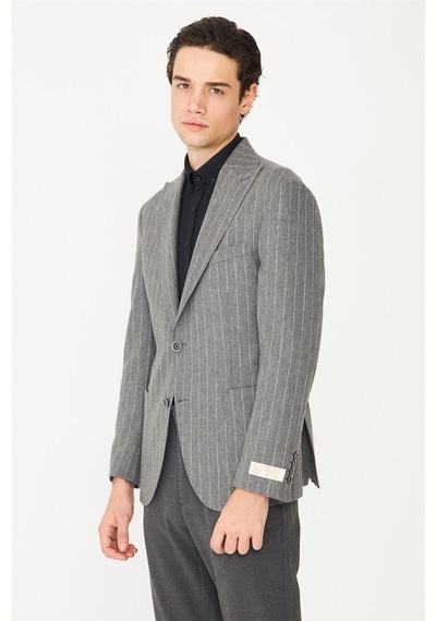 Gri Çizgili Spor Blazer Ceket Gri