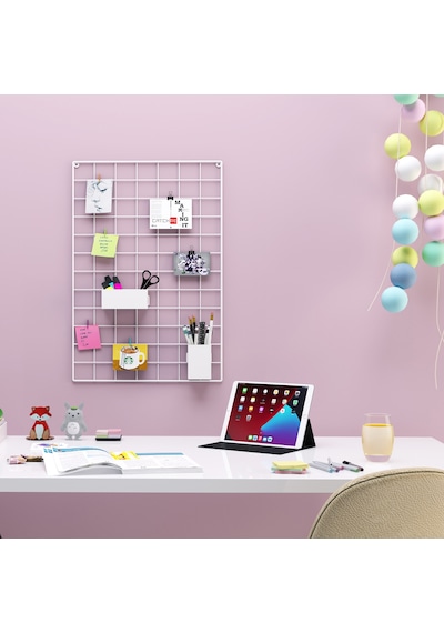 40x60 Metal Fotoğraf Askısı Tel Pano Beyaz 4 Adet Mini Mandal 2 Adet Kıskaç