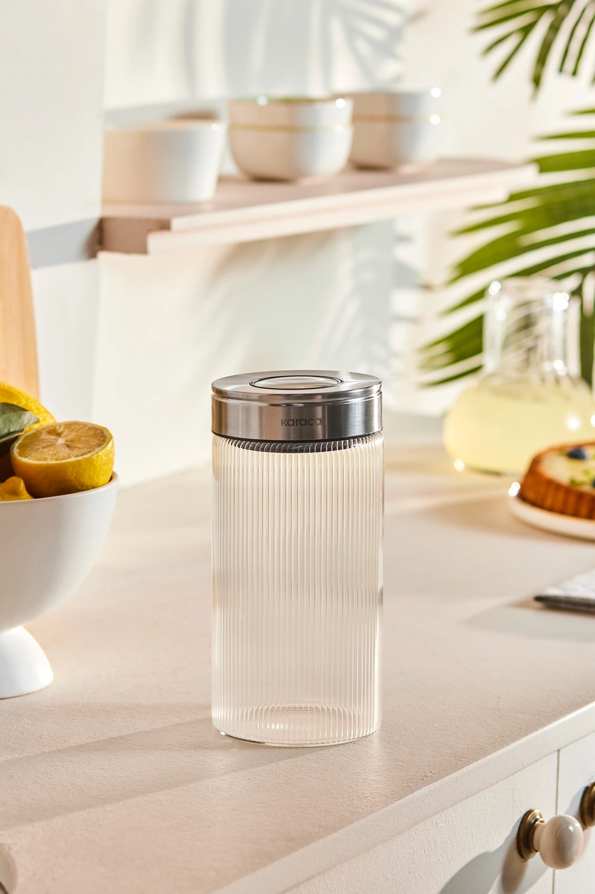 Karaca Ripple Inox Cam Saklama Kabı 1000 Ml Beyaz