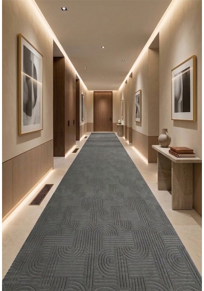 Kaymaz Tabanlı Halı Kesme Yolluk Salon Koridor Mutfak Yatak Odası Halısı 6017 Antrasit
