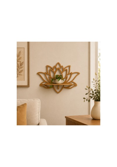 Lotus Tasarımlı Ahşap Duvar Rafı Kahverengi