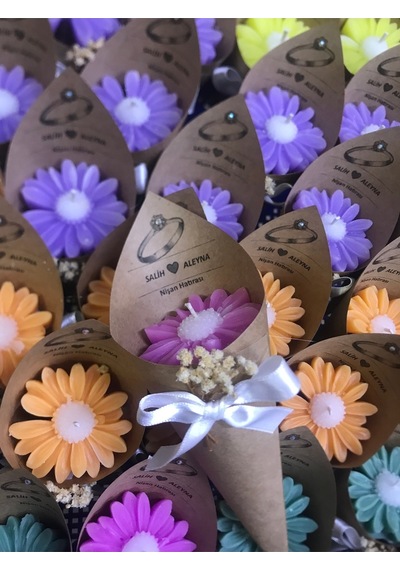 Bernami Mum Pinterest 15 Adet Kişiye Özel Rengarenk Taşlı Papatya Buket Mum, Doğumgünü, Hediyelik, Sünnet Diğer