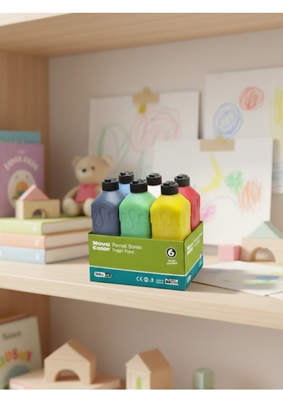 Nova Color Parmak Boyası 6 Lı Set 500 Gr Renkli Kapaklı Ekonomik Hobi Ve Okul Kullanımı 6 X 500 Gr Çok  Renkli