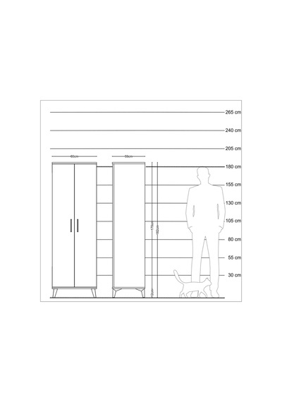 Kronos Dolap 2 Raflı 2 Kapaklı Tek Askılı 60x59x182 Aytaşı-çam Aytaşı