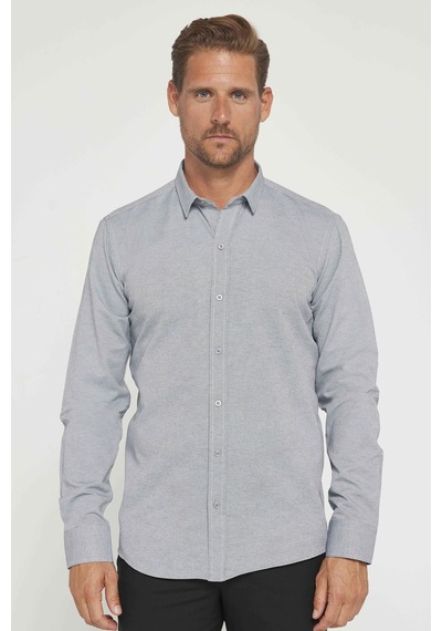 Tudors Modern Slim Fit Pamuklu Kolay Ütü Armürlü Erkek Gömlek-31489 Gri
