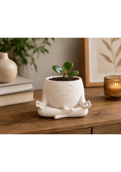 Lexroo Meditasyon Temalı Dekoratif Saksı, 9x8x6 Cm