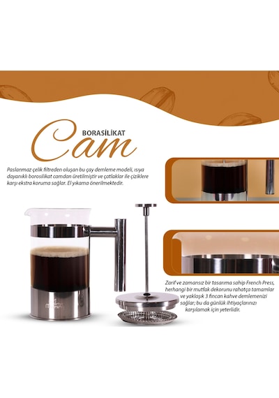Any Morning Ff110 Kahve Ve Bitki Çayı İçin French Press 600 Ml Gri