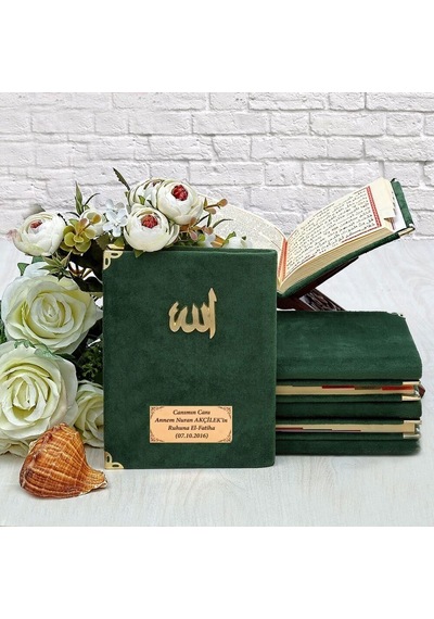Hediyelik Kadife Kaplı Yasin Kitabı, Seccade, Kokulu Tesbih, Asetat Kutulu 26 23 Paket Yeşil