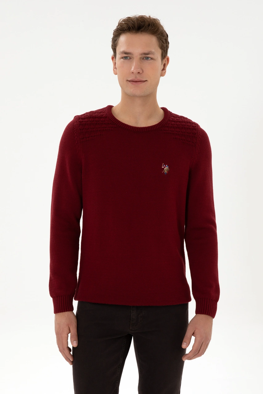 U.S. Polo Assn. Erkek Slim Fit Bisiklet Yaka Bordo Kazak 50314975-VR014