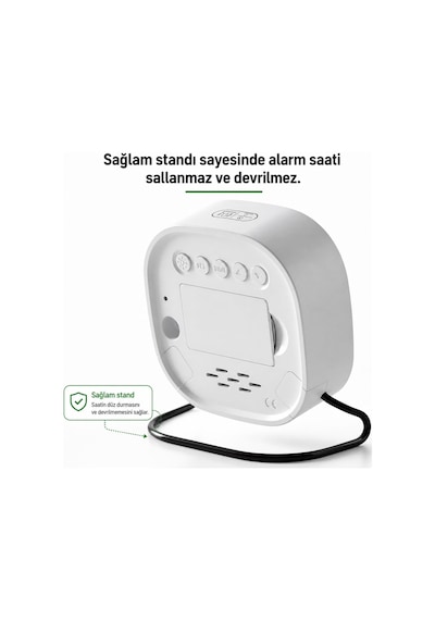 Valkyrie Led Dijital Masa Saati Mavi Derece Çift Alarm Sıcaklık Göstergesi 3 Kademe Parlaklık Modern Saat Beyaz
