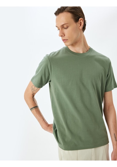 Koton Pamuklu Bisiklet Yaka Regular Fit Kısa Kollu Basic Tişört Green 5sam10099hk Yeşil