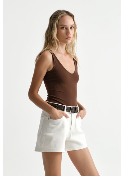 Açelyaokcu Premium Darcy V Yaka Bodysuit Kahverengi