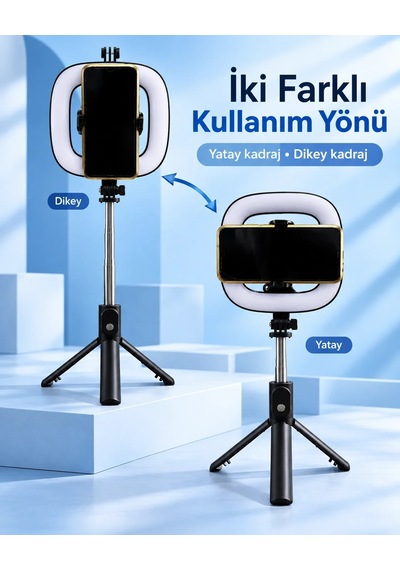 Lb Fotoğraf Ve Video Çekimi İçin Rgb Halka Işık Bluetooth Kumandalı Telefon Tripodu Çok Renkli