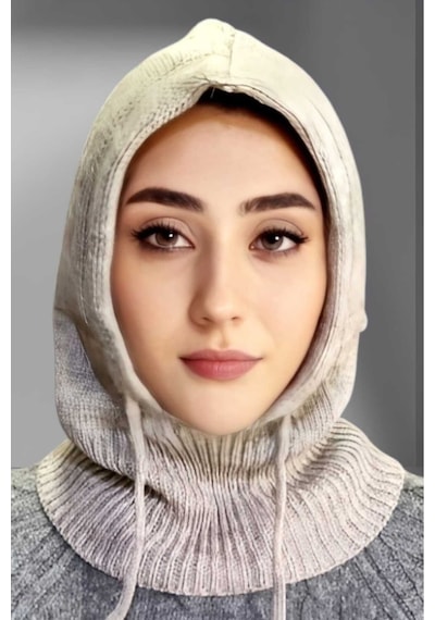 Uniquetrenders Balaclava Fitilli Triko Tesettür Örgü Bere Başlık Taş Rengi