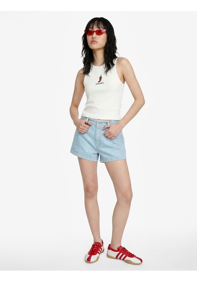 Koton Pamuklu Düşük Bel Chino Cepli Rahat Kalıp Mini Denim Şort Açık İndigo 6sal40286md