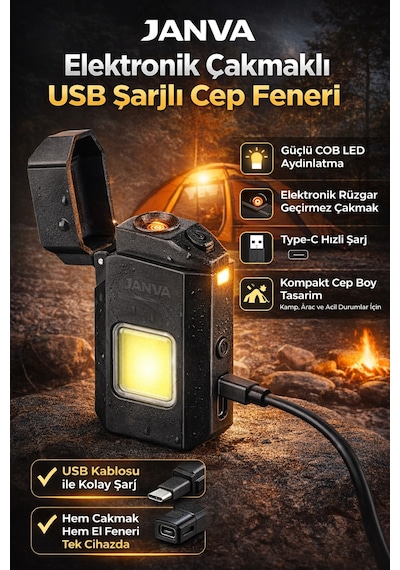 Çakmaklı Ultra Güçlü Işık El Cep Feneri Usb Şarjlı Anahtarlık Küçük Fener Çok Modlu Karışık