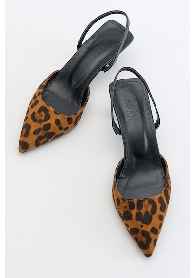 Luvishoes Over Siyah Sarı Desenli Kadın Topuklu Ayakkabı Sarı - Siyah
