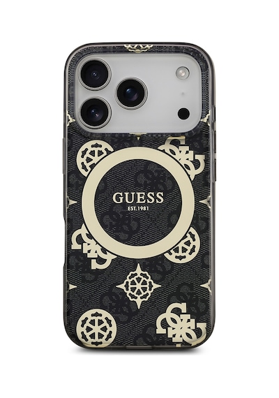 Apple Uyumlu iPhone 17 Pro Kılıf Guess Lisanslı M-safeli Iml Peony Ve 4g Desenli Klasik Logolu Kapak Siyah Siyah