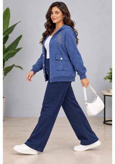 Cedy Denim Cedy -özel Tasarım Kadın Taş Ve Nakış İşleme Detaylı Düğmeli Kapüşonlu Sweat Hırka C7150 Mavi Cedy Denim Cedy -özel Tasarım Kadın Taş Ve Nakış İşleme Detaylı Düğmeli Kapüşonlu Sweat Hırka C7150 Mavi